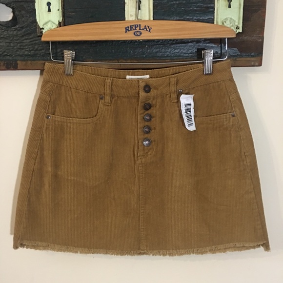 NWOT Sky and Sparrow Light Brown Corduroy Mini Skirt with Frayed Hem Size 9 - Picture 6 of 15